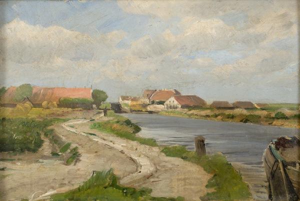Eugen Ducker Village near canal Norge oil painting art